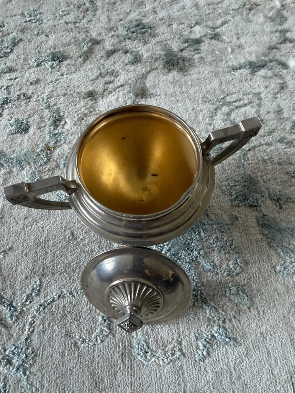 Silver-Tone Covered Sugar Bowl with Handles - Elegant Home Dining Accent
